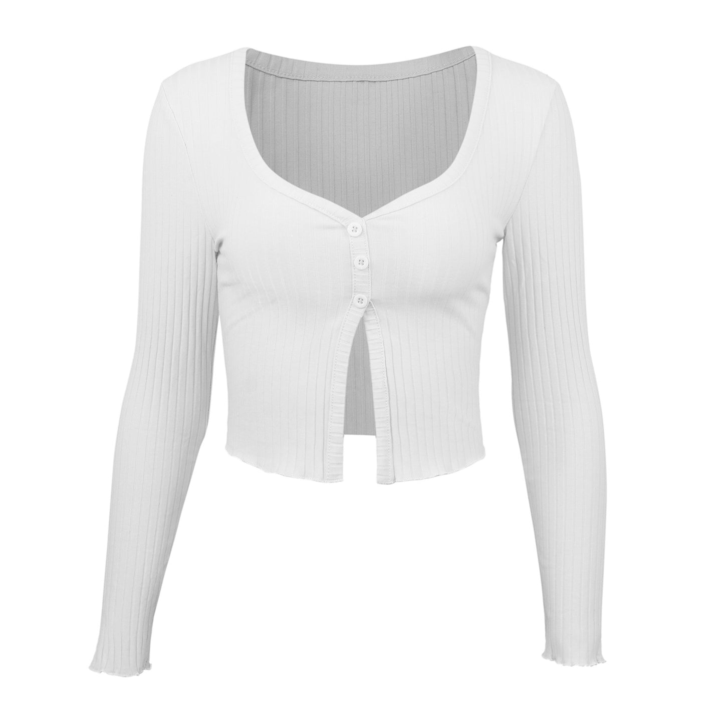 Women’s Long Sleeve Crop Cardigan Top – Button Knit T-Shirt | Trendy Elegant Fashion 2025