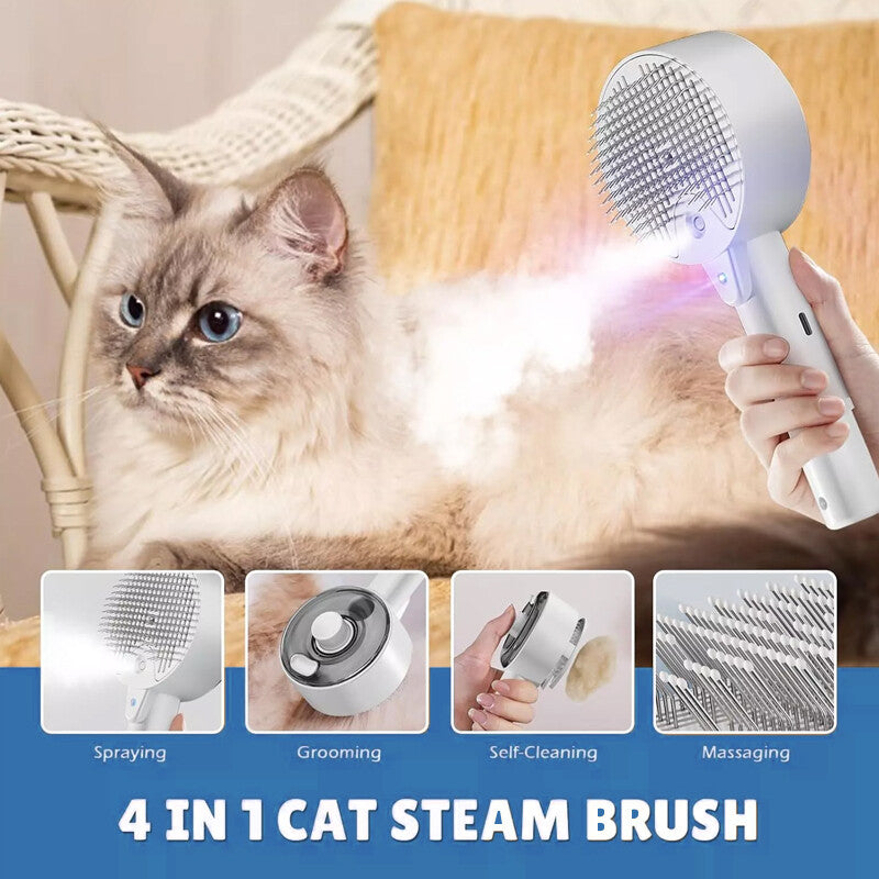 4-in-1 Cat Steam Brush – Electric Pet Spray Massager & Hair Removal Comb for Cats & Dogs