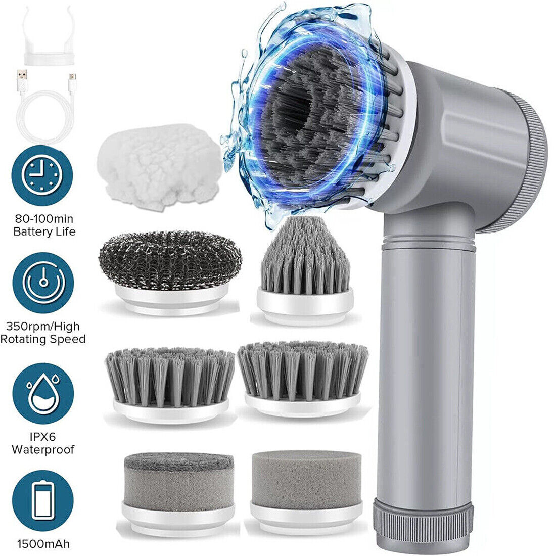 Rechargeable Electric Cordless Spin Scrubber – Turbo Cleaning Brush for Bathroom, Kitchen & Home