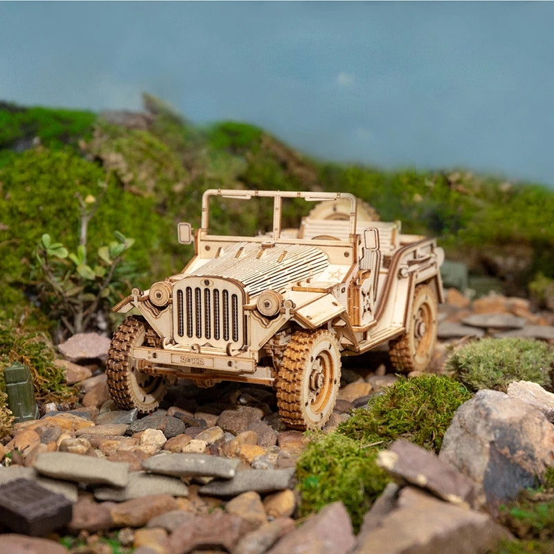 3D Wooden Army Jeep Puzzle – Scale DIY Wooden Model Kit | Mechanical Puzzle Toy | Christmas Gift for Kids & Adults