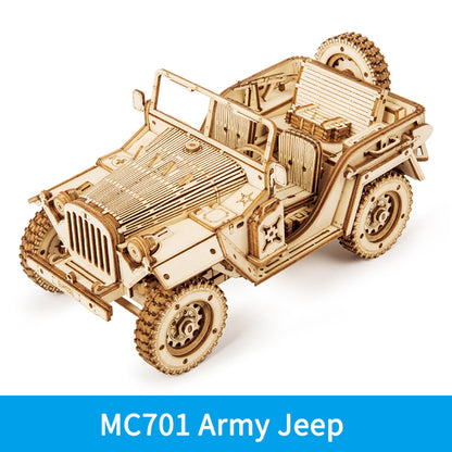3D Wooden Army Jeep Puzzle – Scale DIY Wooden Model Kit | Mechanical Puzzle Toy | Christmas Gift for Kids & Adults