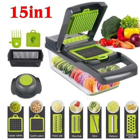 15-in-1 Vegetable Chopper & Slicer – Multifunctional Food Chopper, Dicer, Peeler, Cutter | Kitchen Gadget for Salad, Fruits & Vegetables