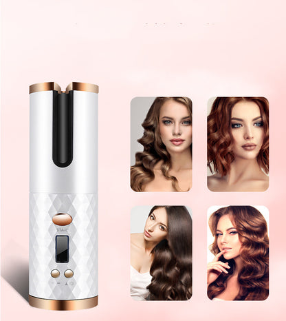 Cordless Automatic Hair Curler – Rechargeable Cordless Ceramic Rotating Curling Iron with LCD Display