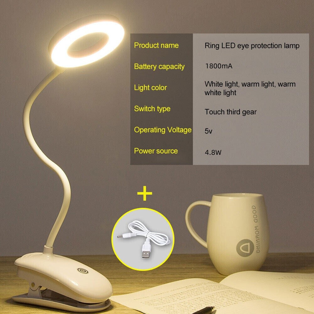 LED Rechargeable Clip-On Desk Lamp – Flexible Gooseneck Reading Light with Clamp | USB Rechargeable Night Lamp