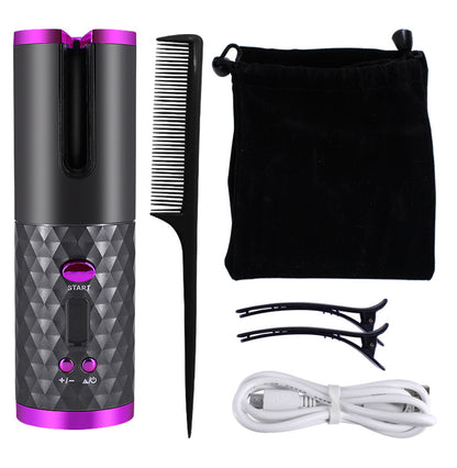 Cordless Automatic Hair Curler – Rechargeable Cordless Ceramic Rotating Curling Iron with LCD Display