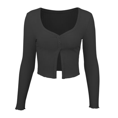 Women’s Long Sleeve Crop Cardigan Top –  Button Knit T-Shirt | Trendy Elegant Fashion 2025