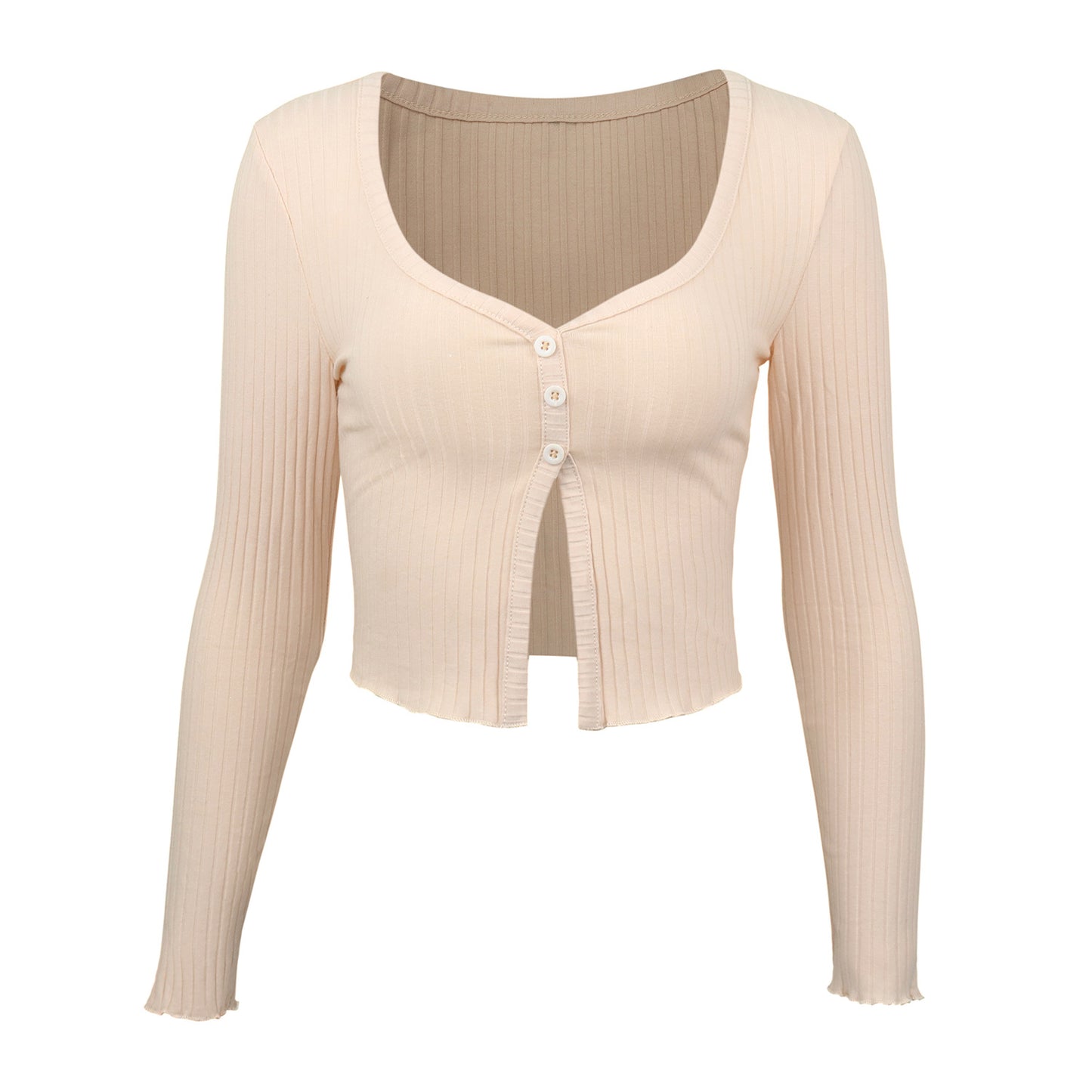 Women’s Long Sleeve Crop Cardigan Top –  Button Knit T-Shirt | Trendy Elegant Fashion 2025