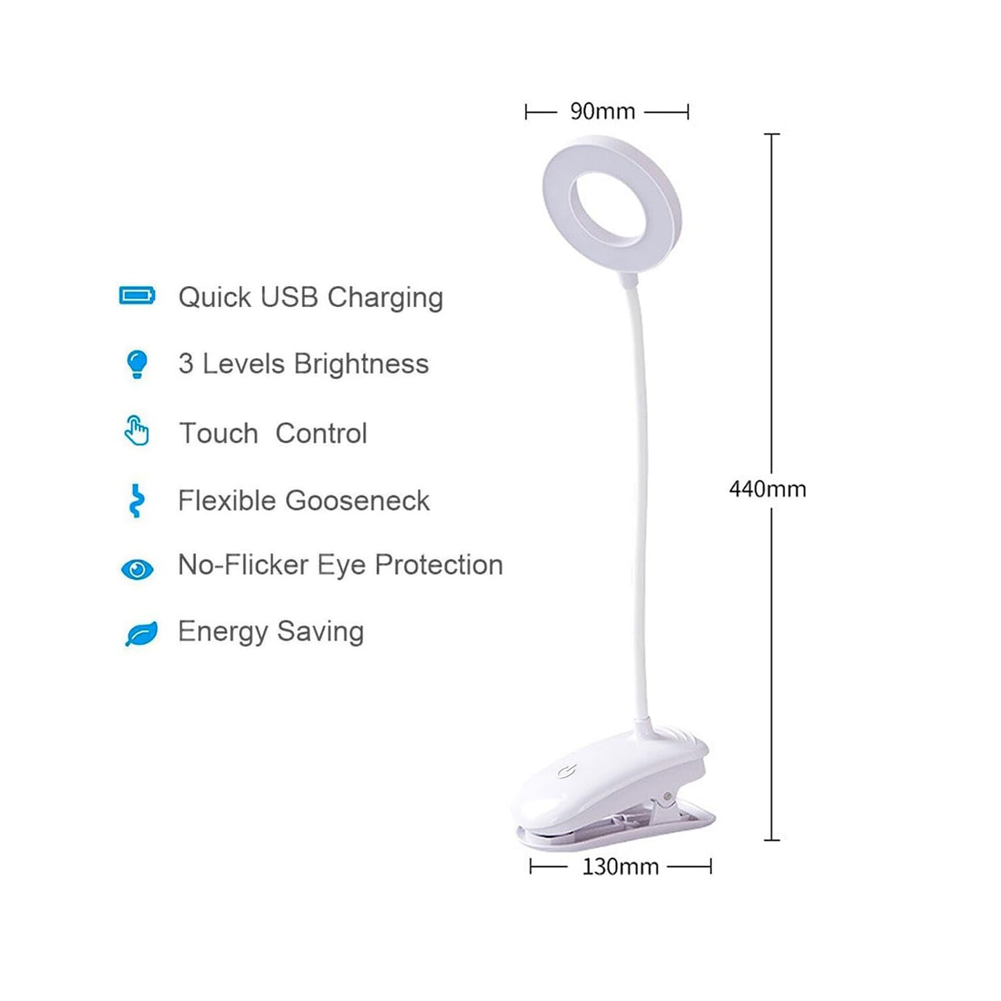LED Rechargeable Clip-On Desk Lamp – Flexible Gooseneck Reading Light with Clamp | USB Rechargeable Night Lamp