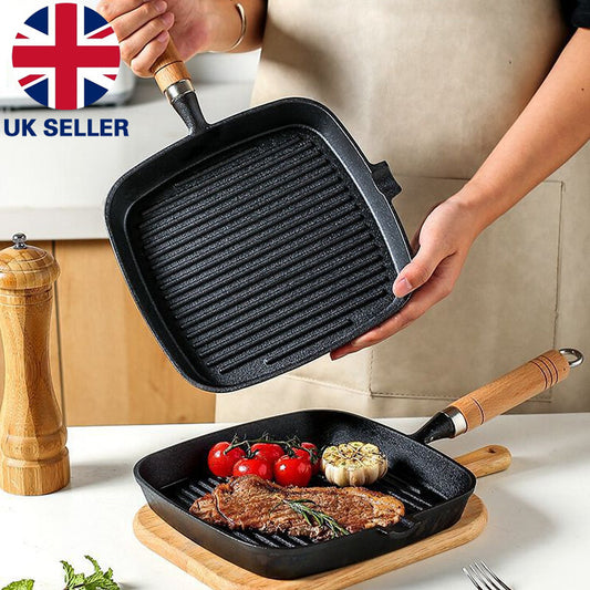 Non-Stick Grill Pan with Pouring Lips – Induction Griddle Frying Pan for Steak, Meat & Veggies