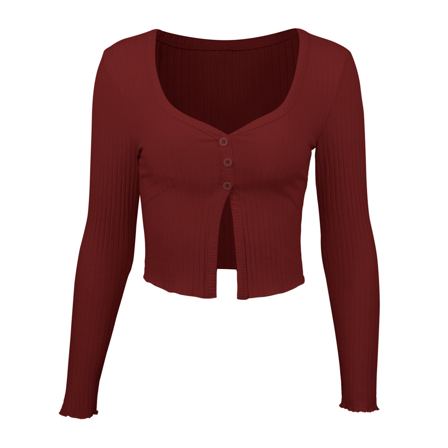 Women’s Long Sleeve Crop Cardigan Top –  Button Knit T-Shirt | Trendy Elegant Fashion 2025